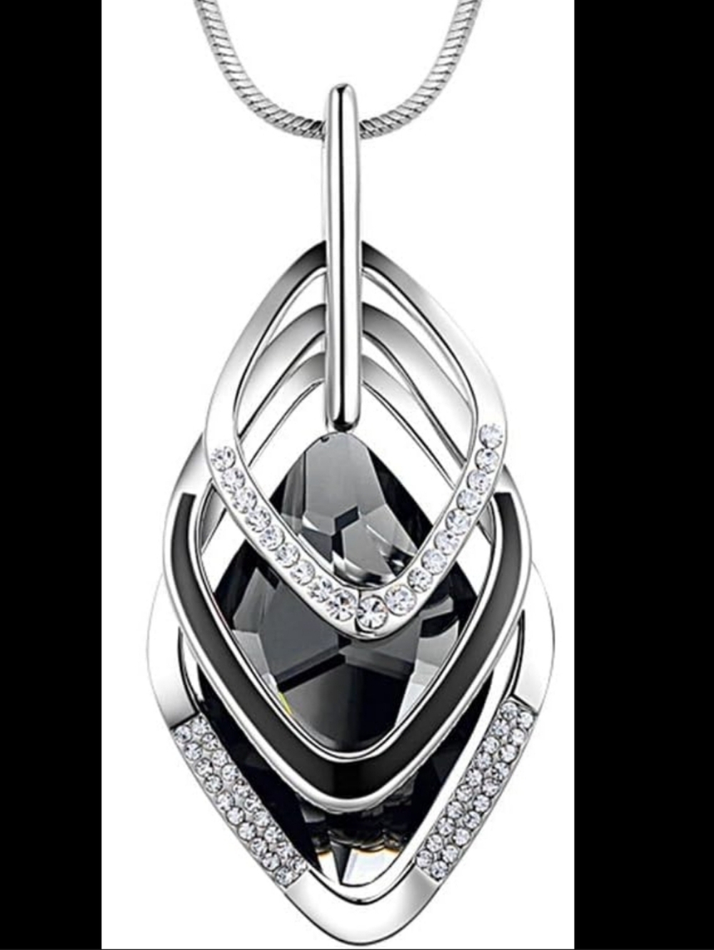 Black Crystal Accent Pendant Necklace in Silver Tone - Picture 7 of 9